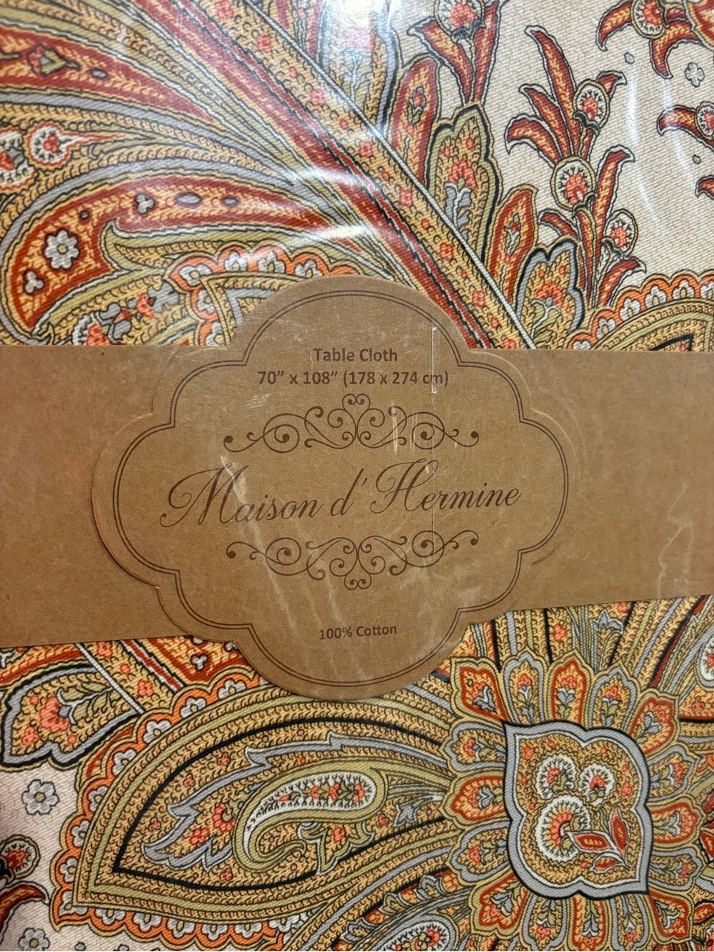 Orange Paisley Cotton Tablecloth - 70" x 108"